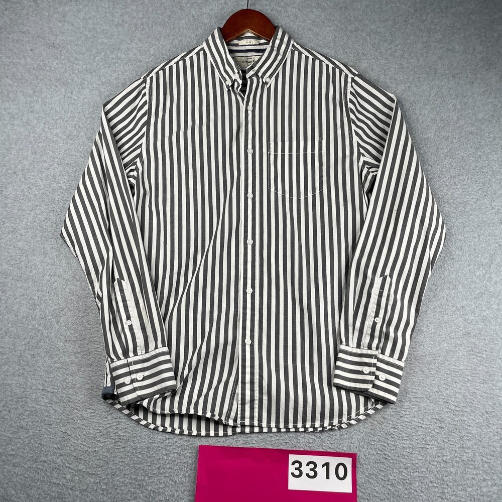 Hawker Rye Slim Shirt Gray White Striped Casual Button Up Long Sleeve Medium
